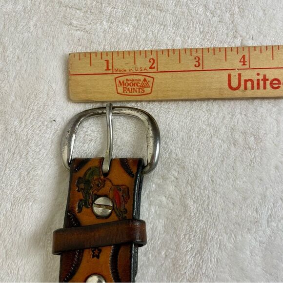 Hand Tooled Leather Belt Florida Gators Football Weathered Handcrafted Brown - Picture 7 of 16